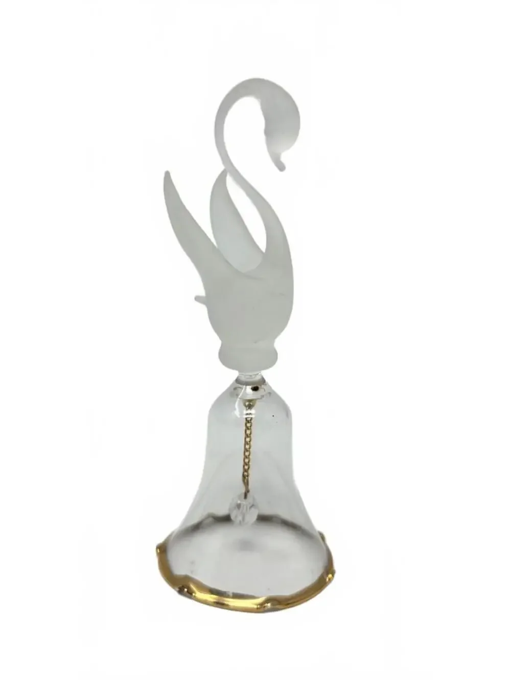Vintage Frosted Swan Glass Bell Gold Trim Crystal Clapper 4.5 Inch
